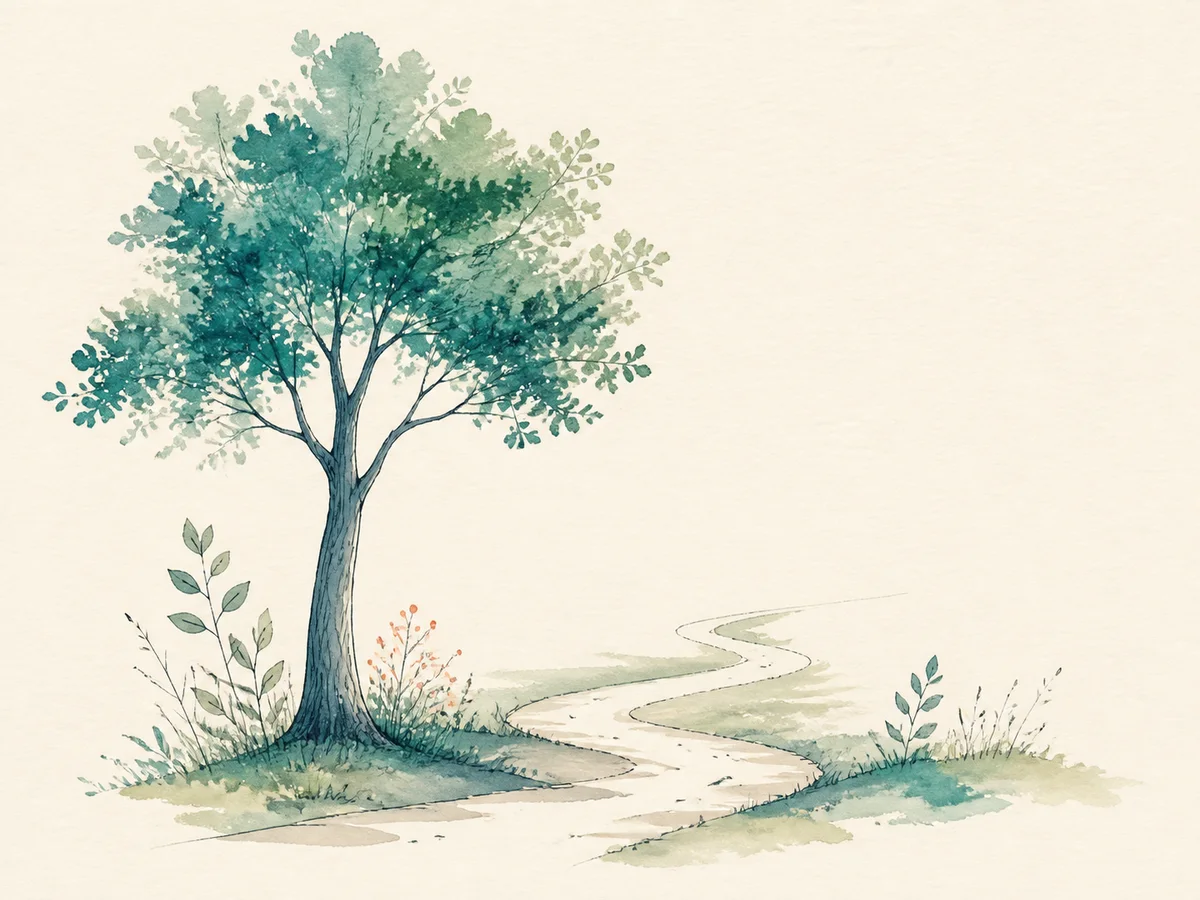 Ilustração de uma árvore e um caminho, símbolo de escolhas claras sobre os dados